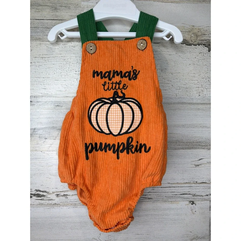 Boutique Bubble Romper Baby 0-3M Orange Mama's Little Pumpkin Fall